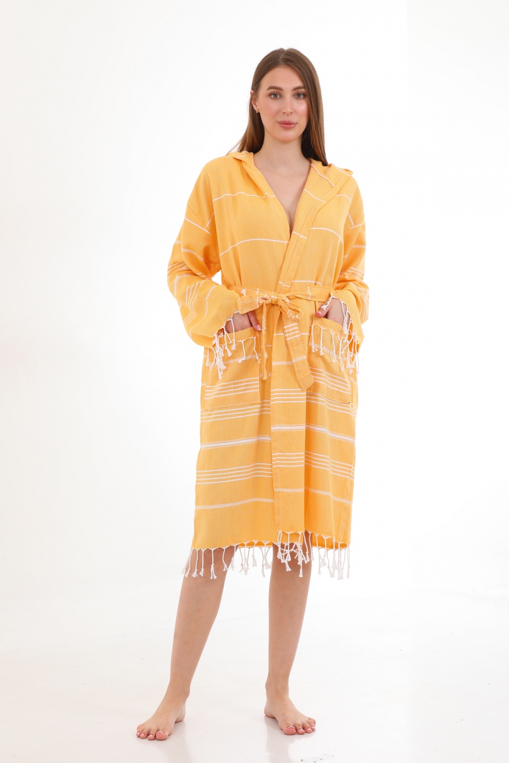 [CHAPUTS Didyma Mustard Yellow Bathrobe] Peshtemal Turkish Towel